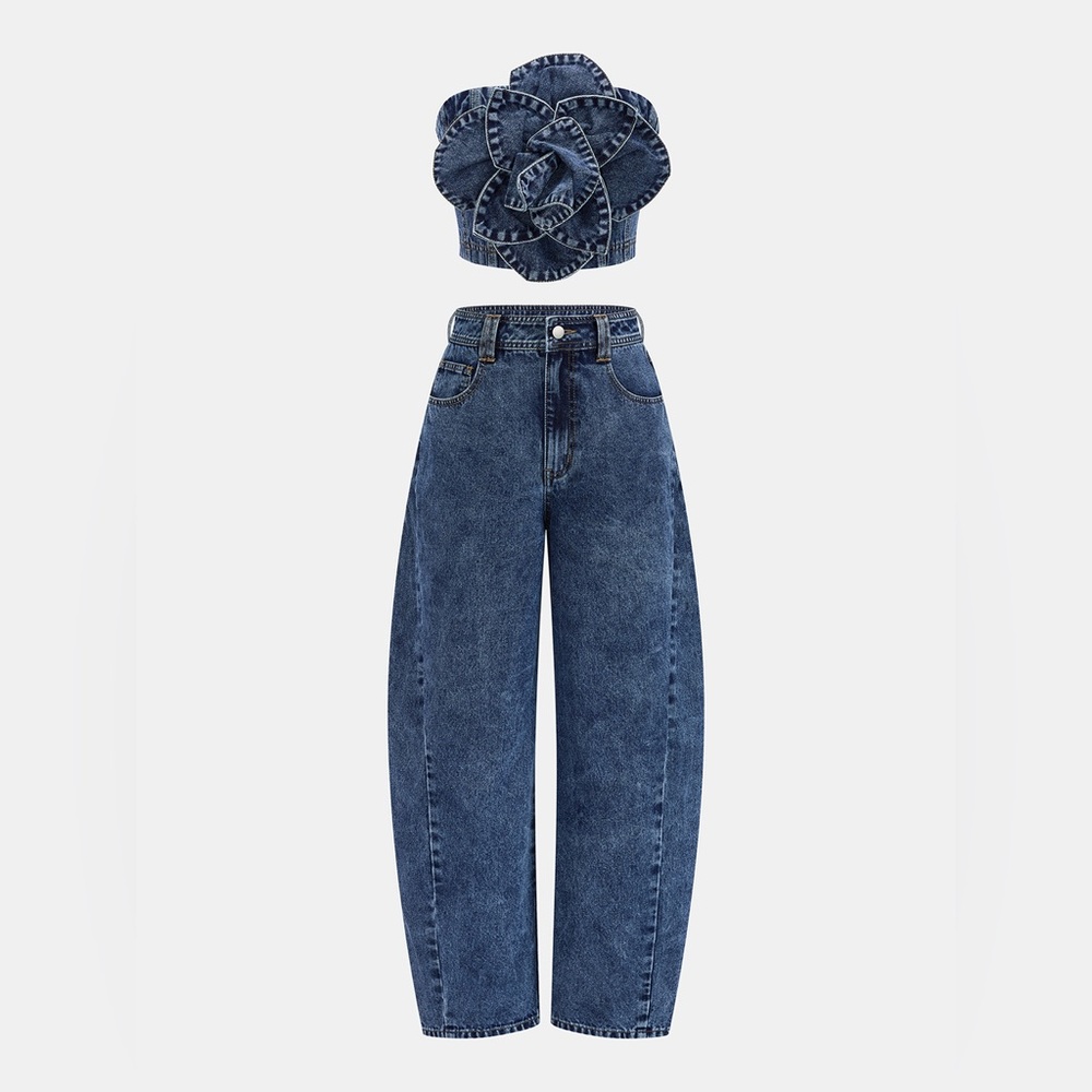 Commense Wide-Leg Dark Blue Denim Jeans